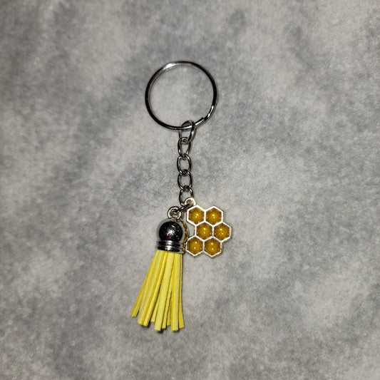 Honeycomb & Yellow Tassel Keychain