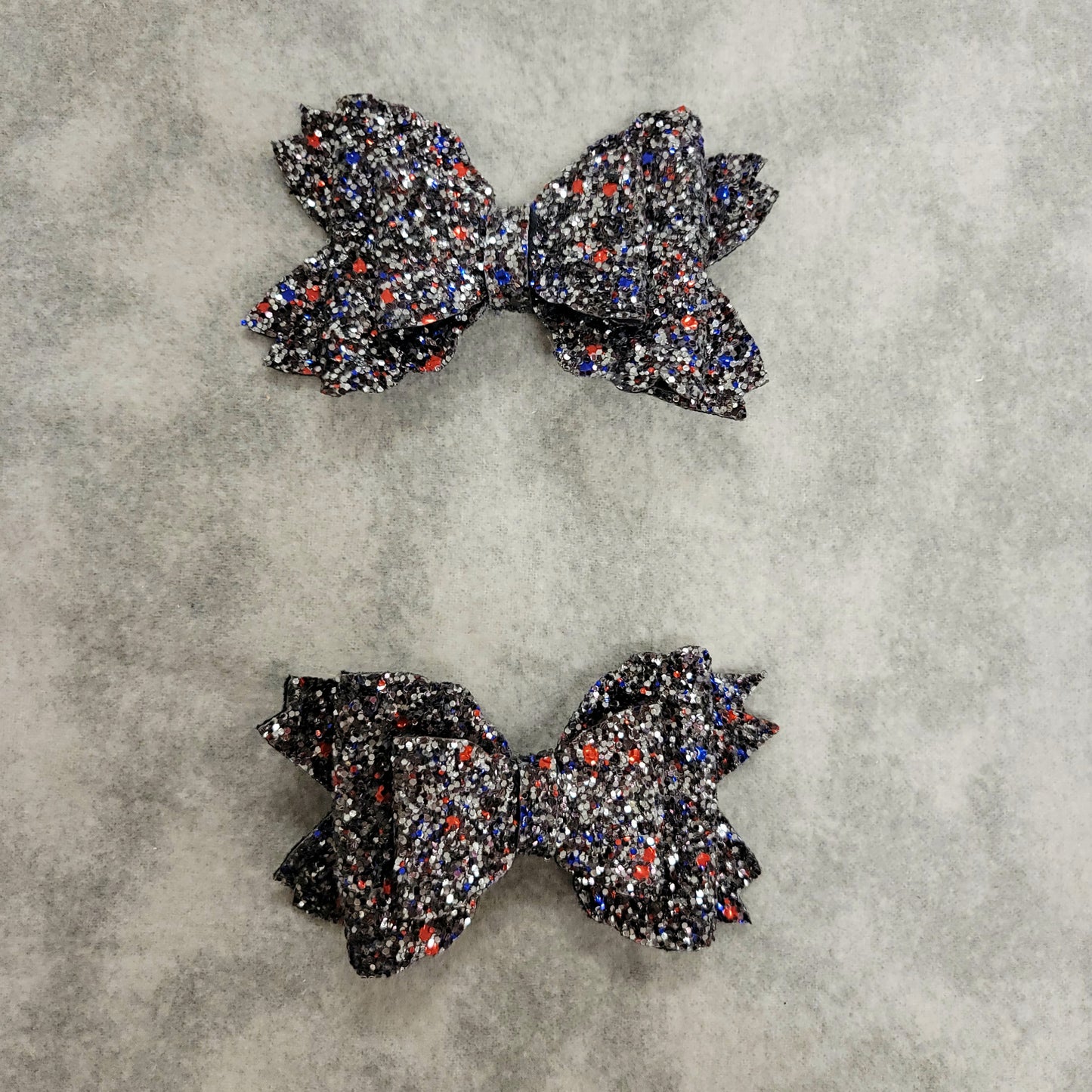 Dark Silver w/ Red & Blue Glitter Bailey Bow