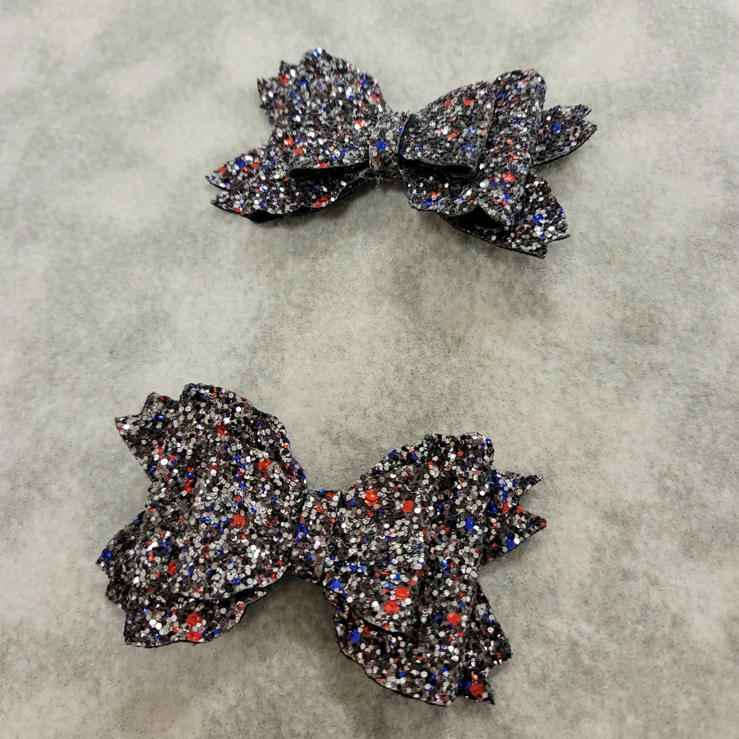 Dark Silver w/ Red & Blue Glitter Bailey Bow