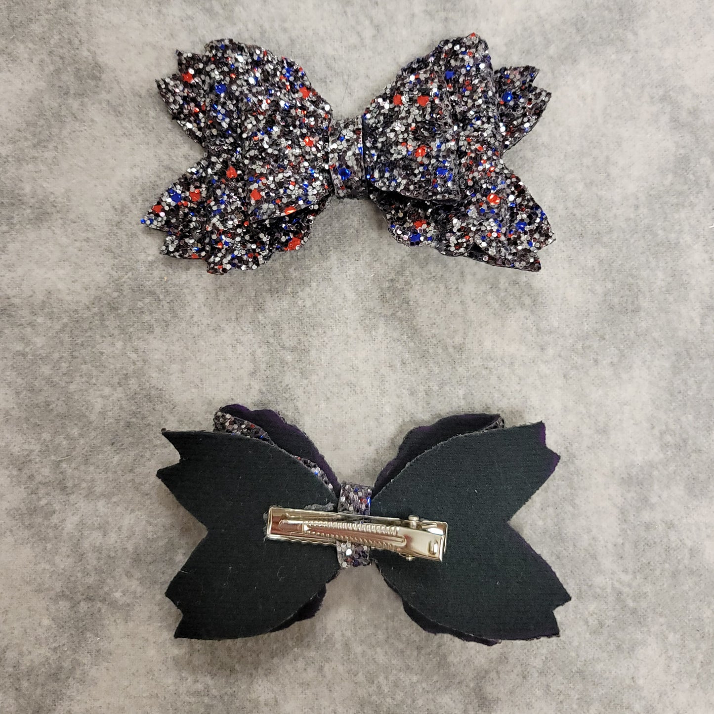 Dark Silver w/ Red & Blue Glitter Bailey Bow