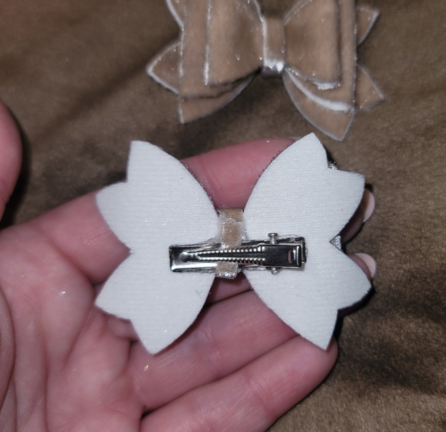 Tan Velvet Lou Lou Bow Set