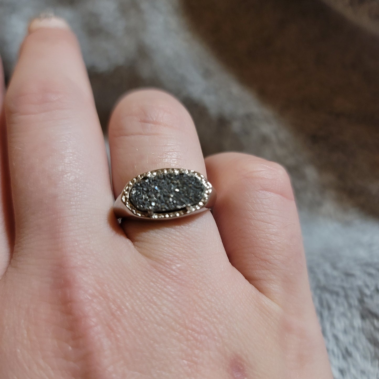 Dark Druzy Paved Ring