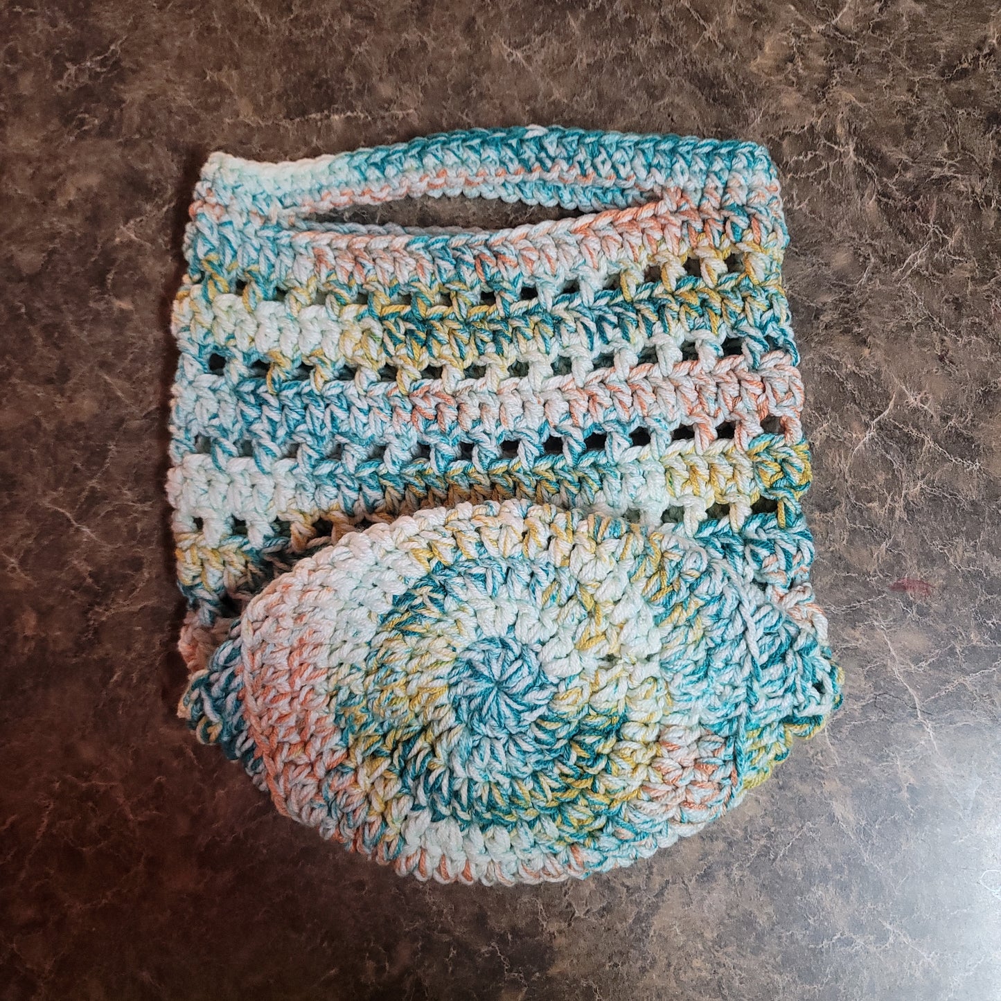 Double the Love Teal, Orange, Yellow Crochet Tote Bag