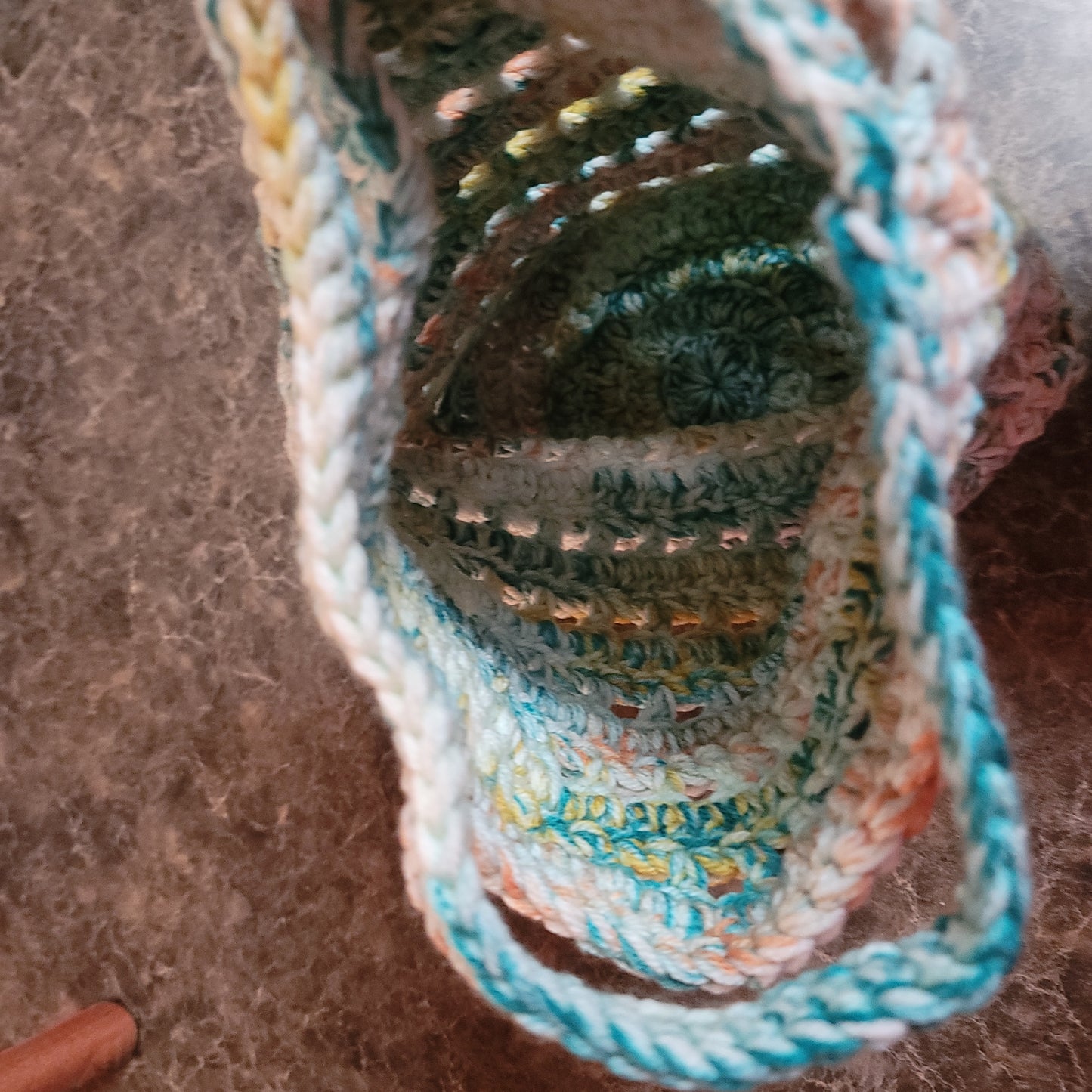 Double the Love Teal, Orange, Yellow Crochet Tote Bag