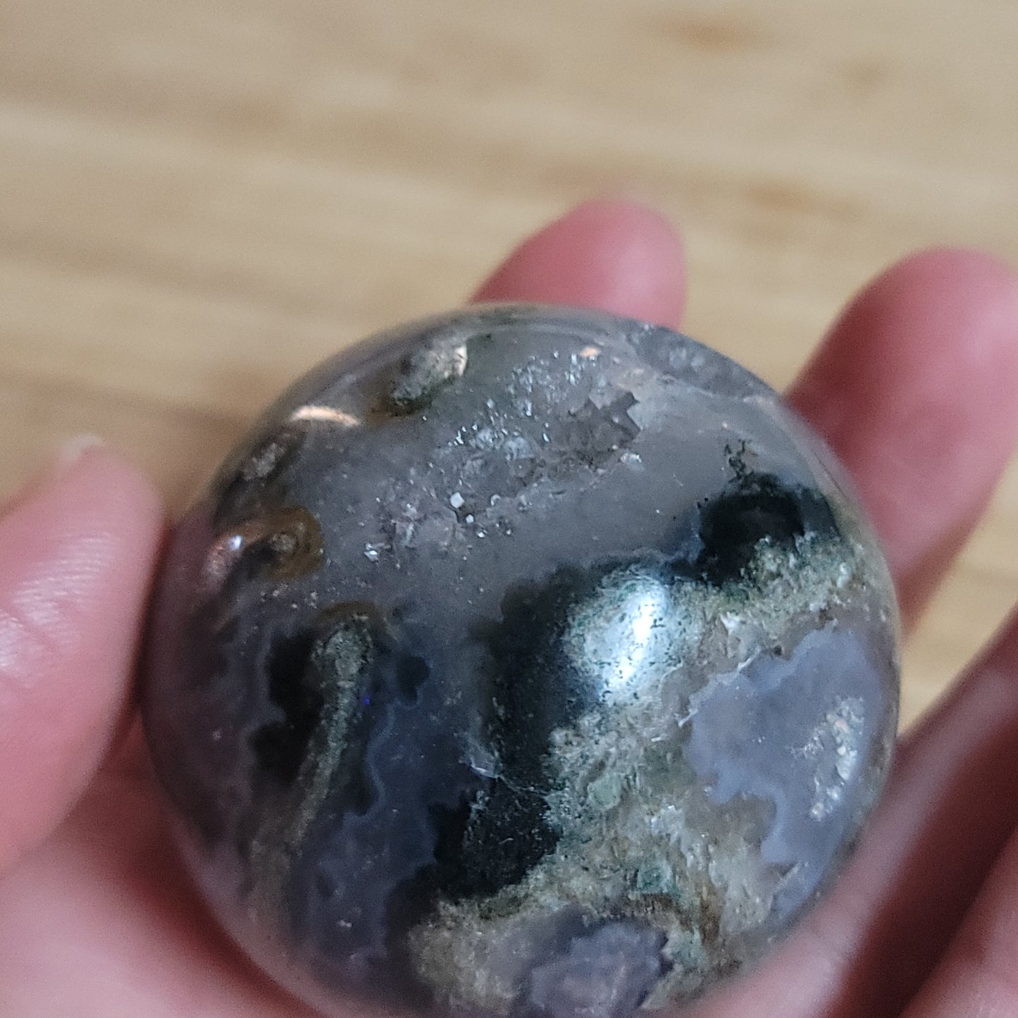 Blue Moss Agate Sphere with Druzy