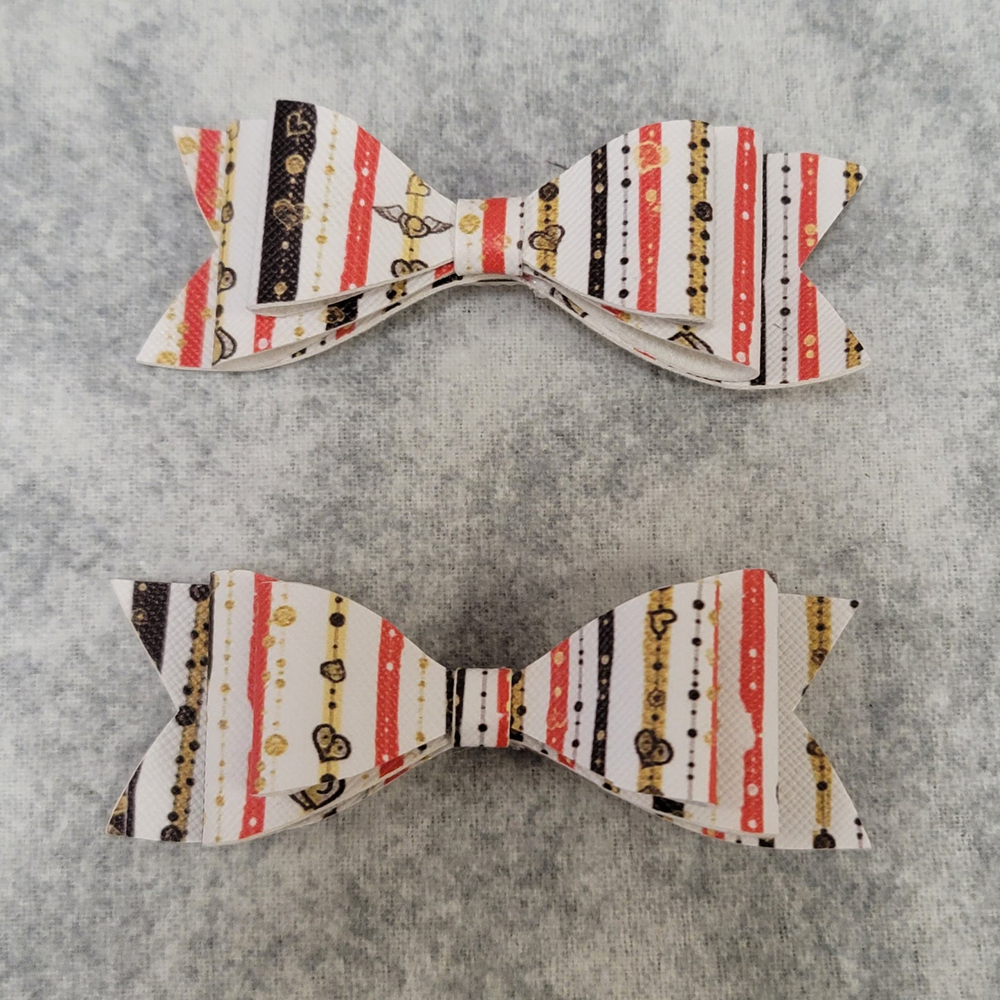 Red, Black, & Gold Stripes & Hearts Double Stack Bows