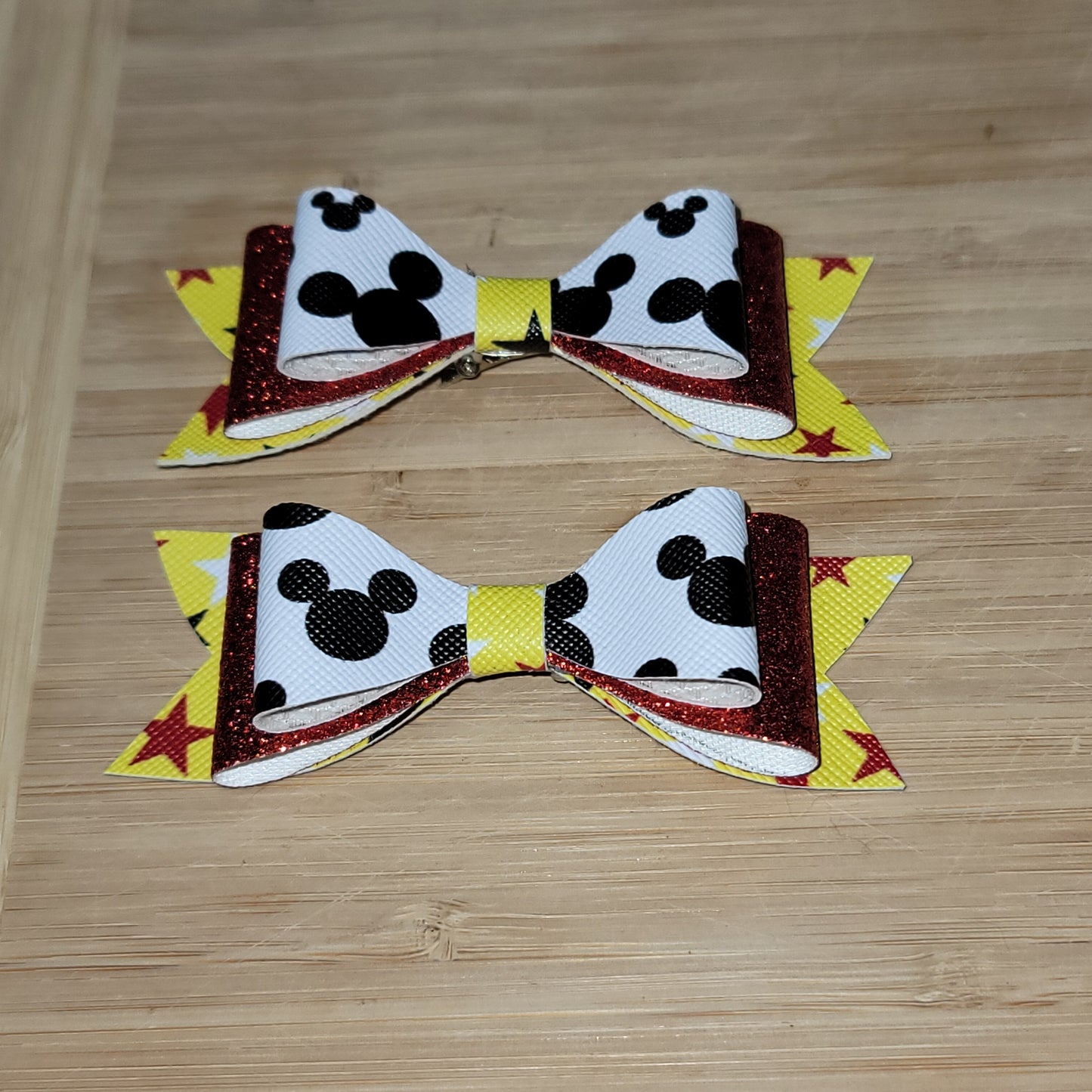 Mickey Mouse, Red Glitter & Yellow Stars Small Bow Set