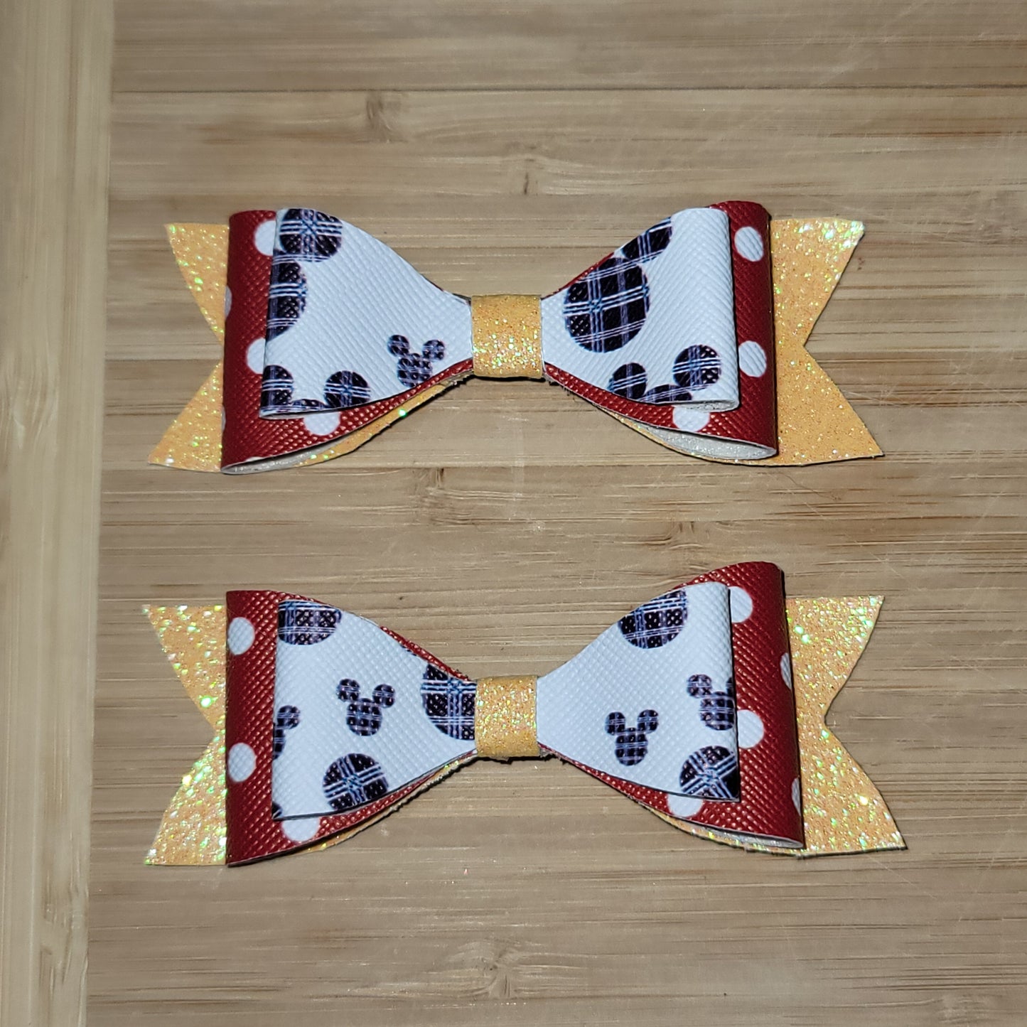 Mickey Mouse, Red & Yellow Glitter Small Bow Set