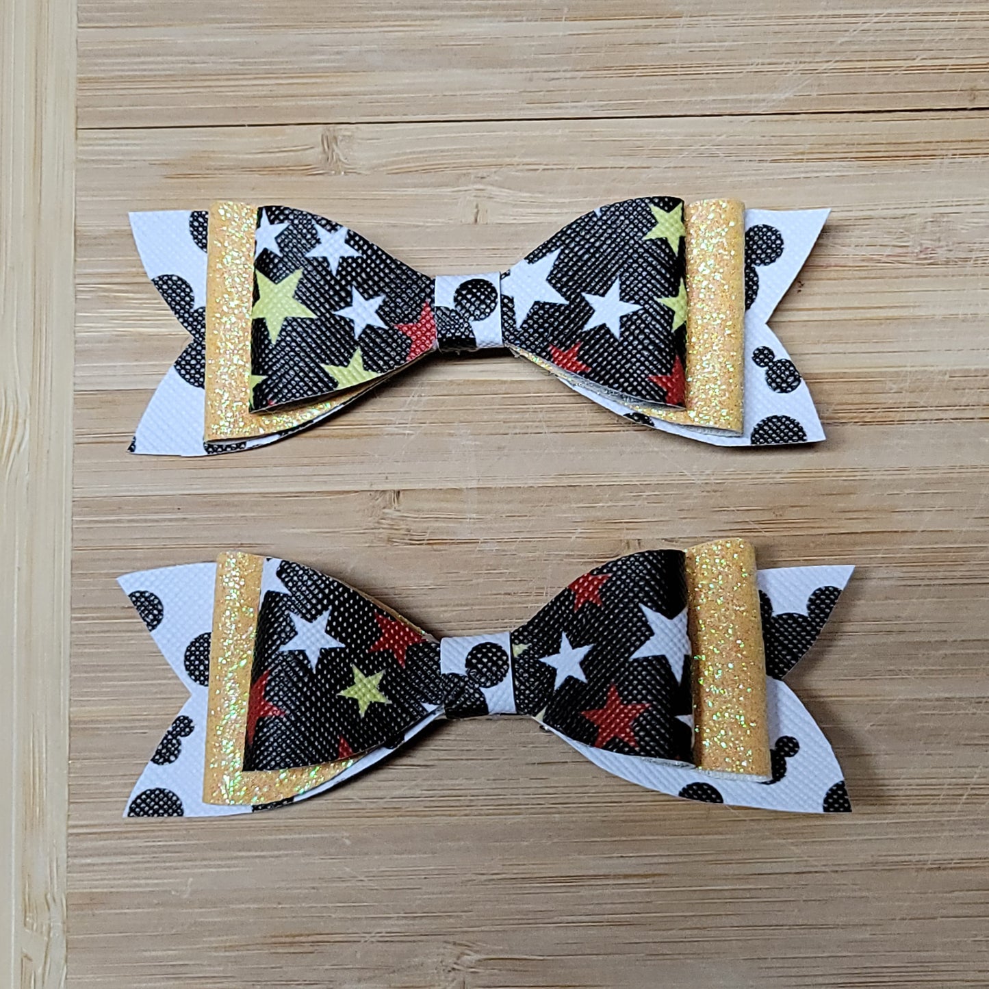 Stars, Yellow Glitter, Mickey Mouse Small Bow Swt