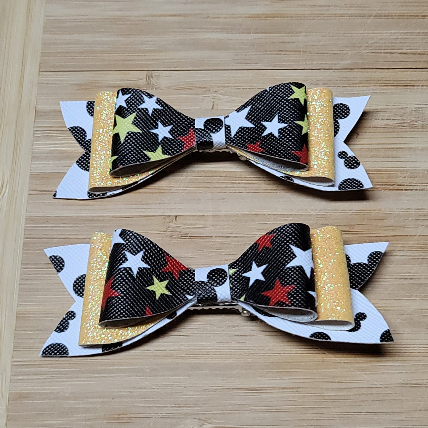 Stars, Yellow Glitter, Mickey Mouse Small Bow Swt