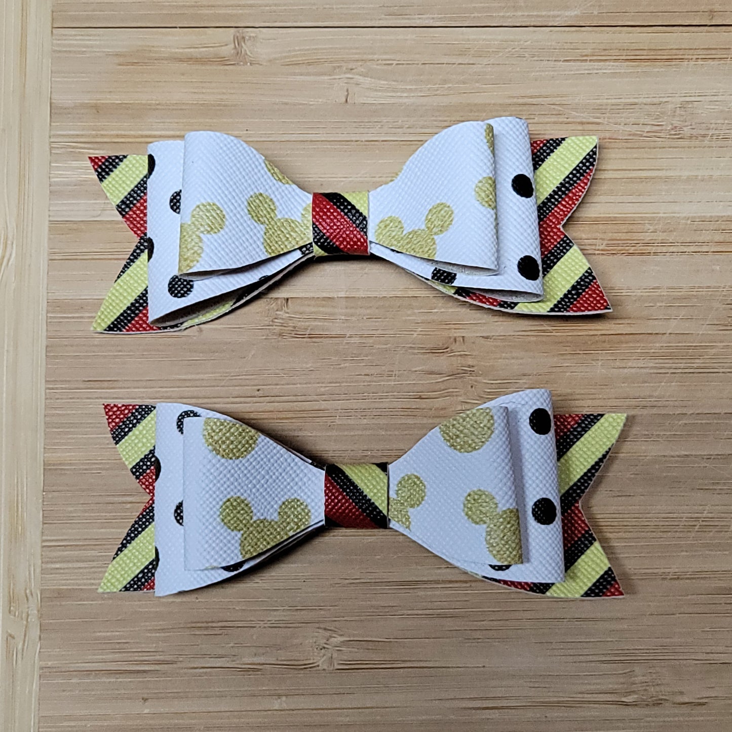 Gold Mickey Mouse, Polka Dots & Stripes Small Bow Set