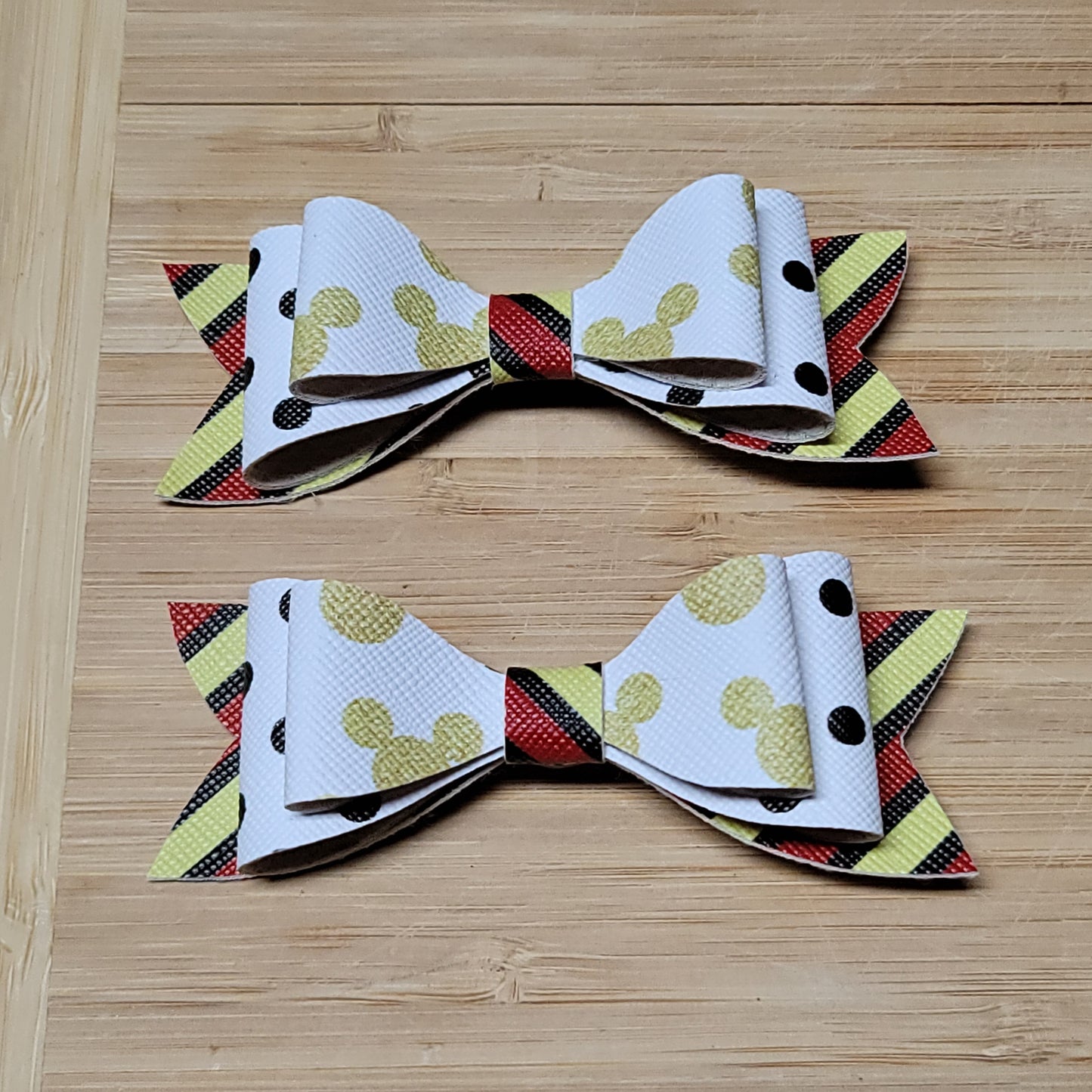 Gold Mickey Mouse, Polka Dots & Stripes Small Bow Set
