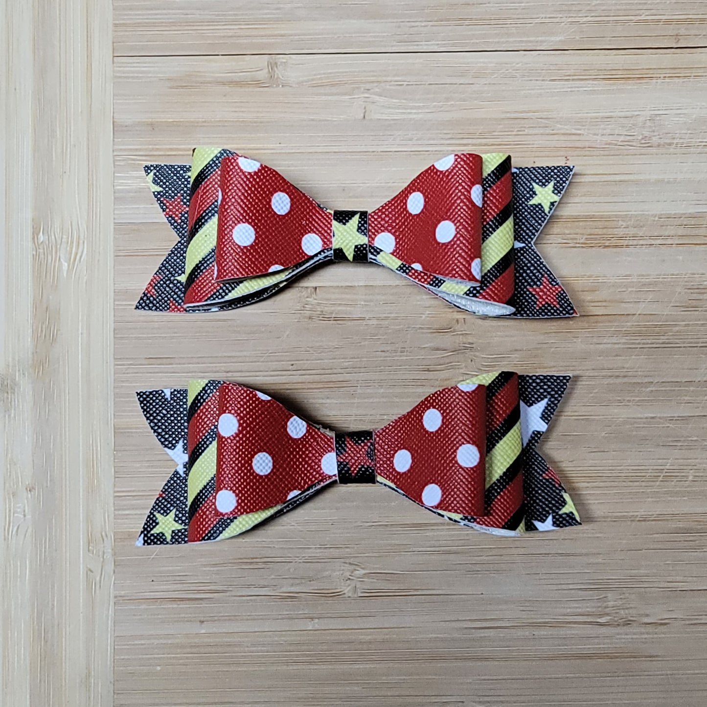 Red, Black, Yellow Polka Dot, Stars, & Stripes Small Bow Set