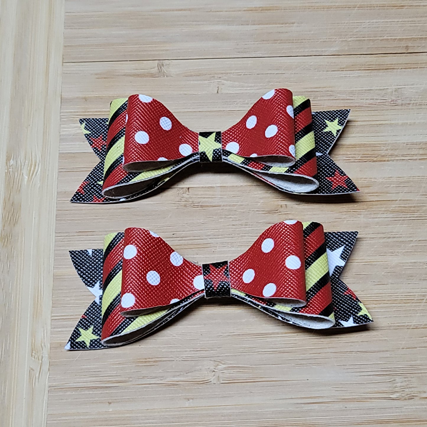 Red, Black, Yellow Polka Dot, Stars, & Stripes Small Bow Set
