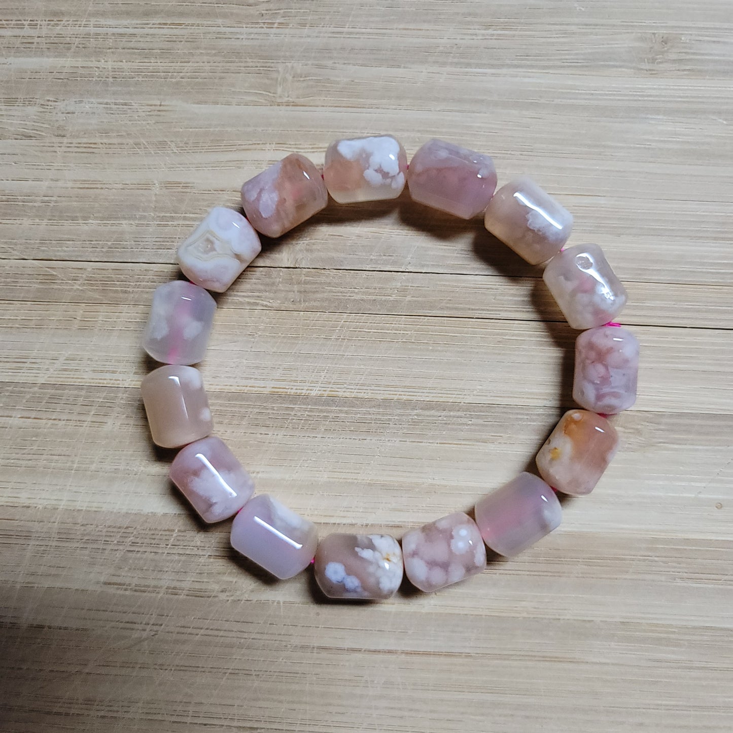 Flower Agate Barrel Bracelet
