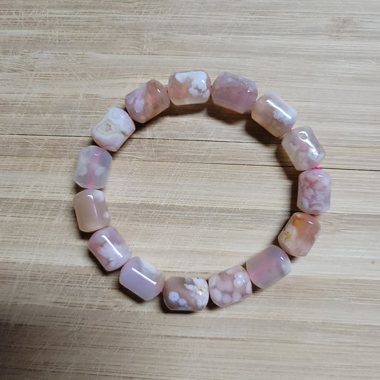 Flower Agate Barrel Bracelet