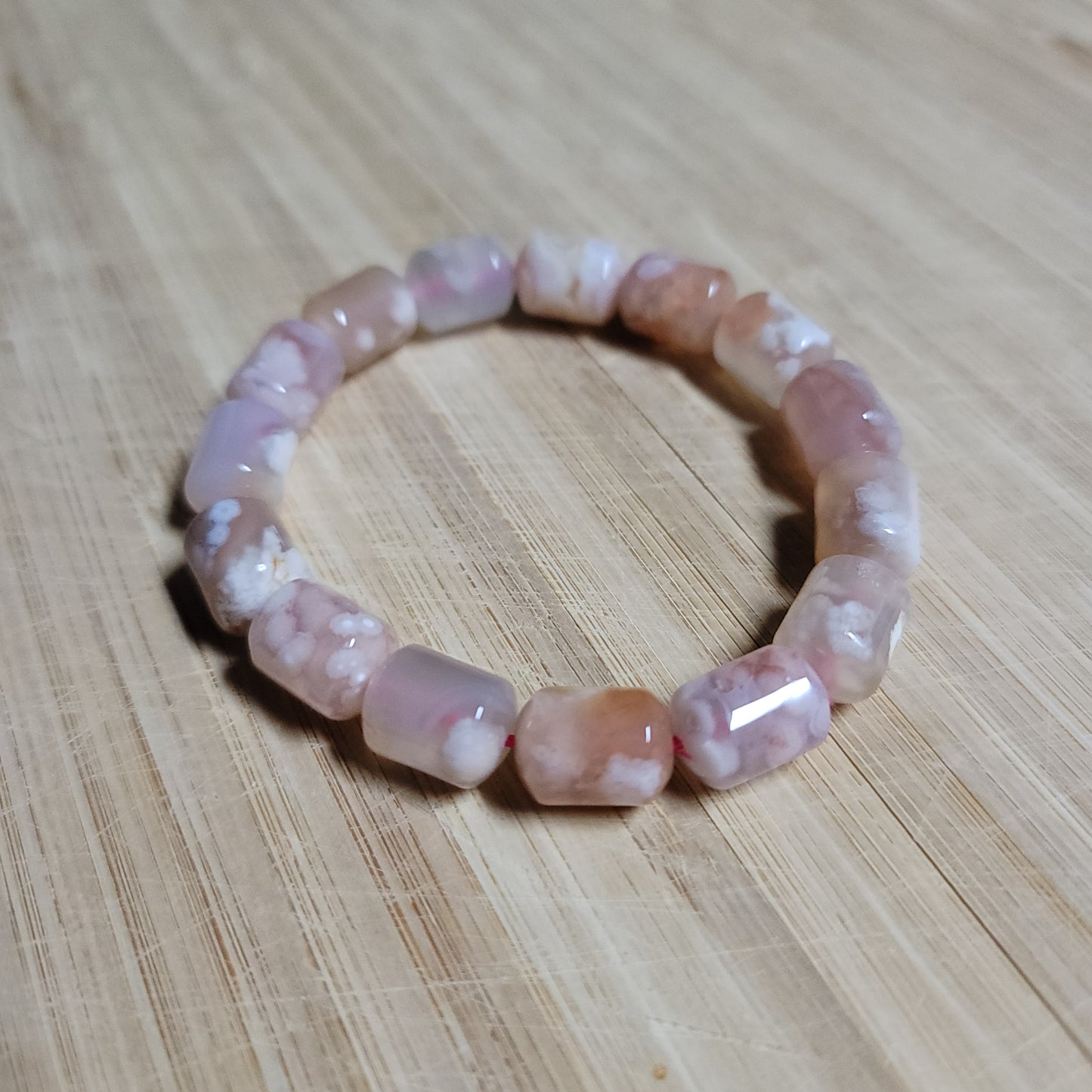 Flower Agate Barrel Bracelet