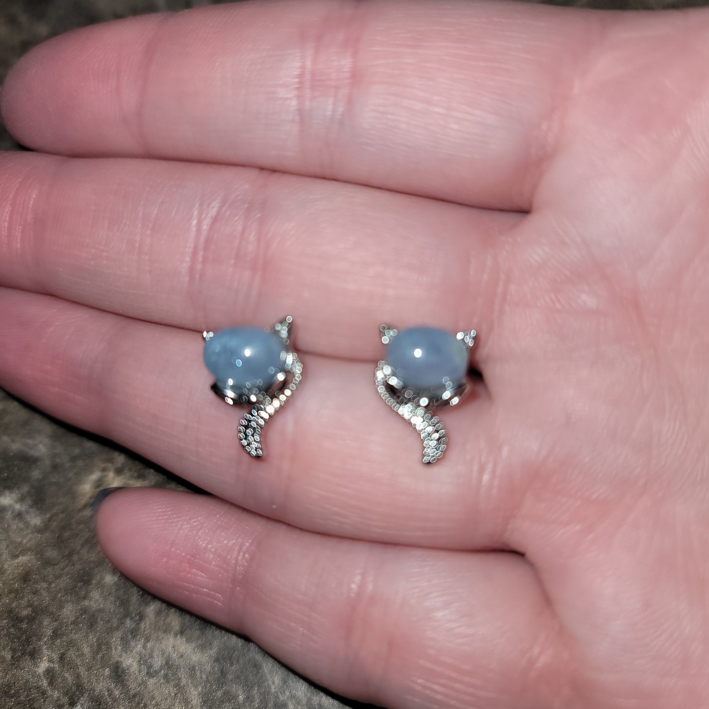 Aquamarine Cat Earrings
