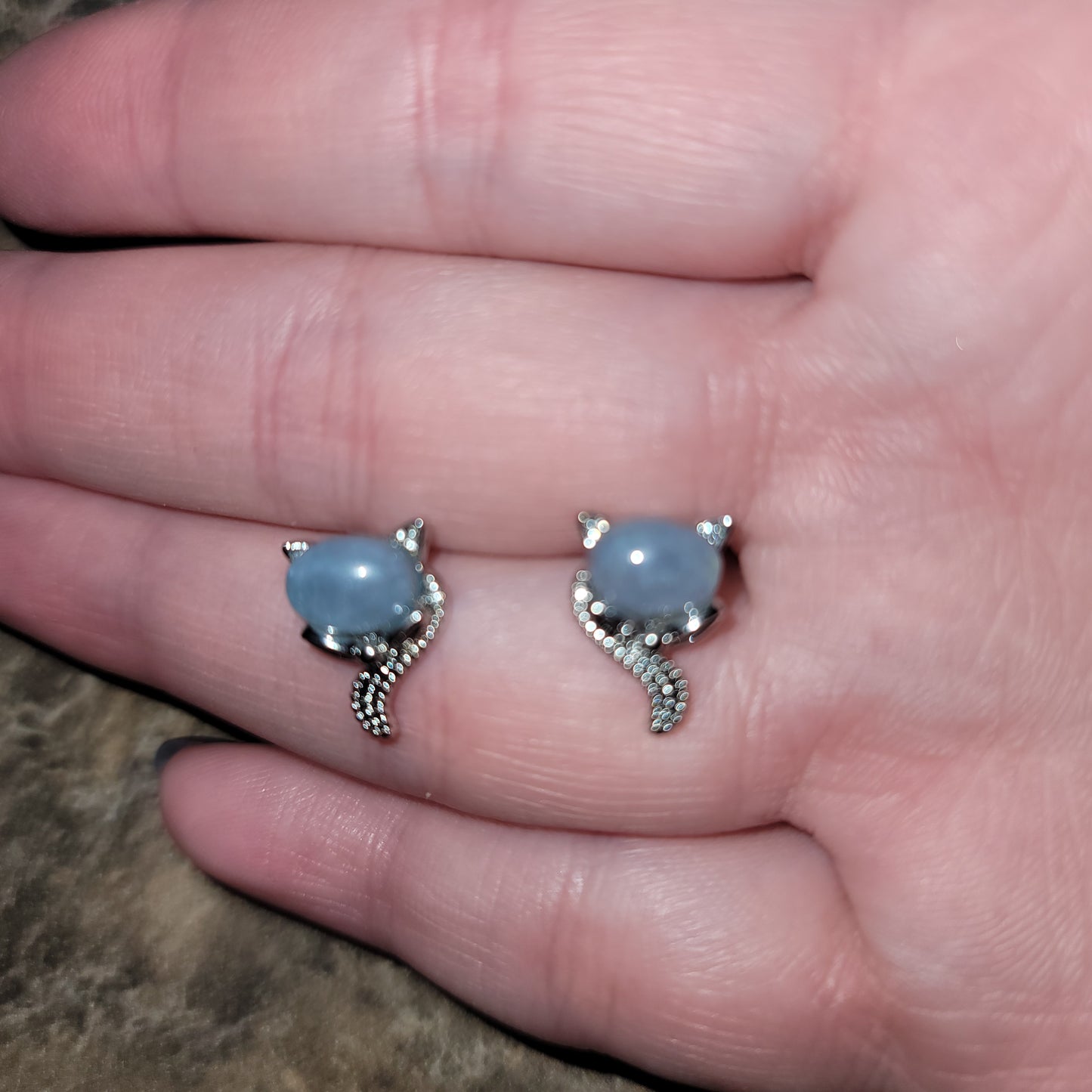 Aquamarine Cat Earrings