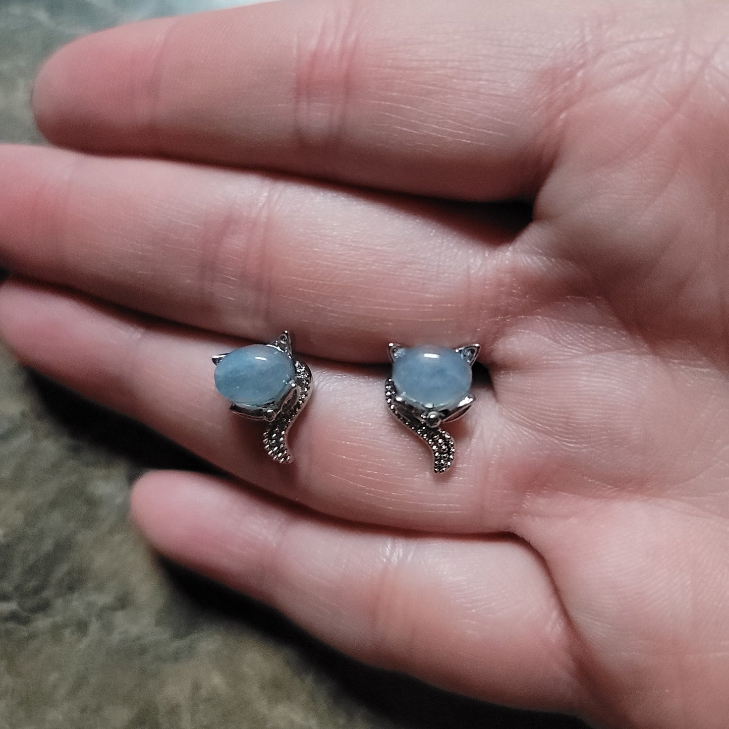 Aquamarine Cat Earrings