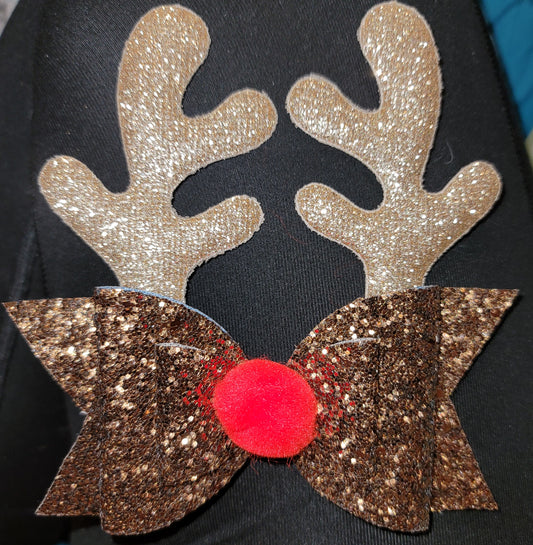 Large Glitter Reindeer Bow