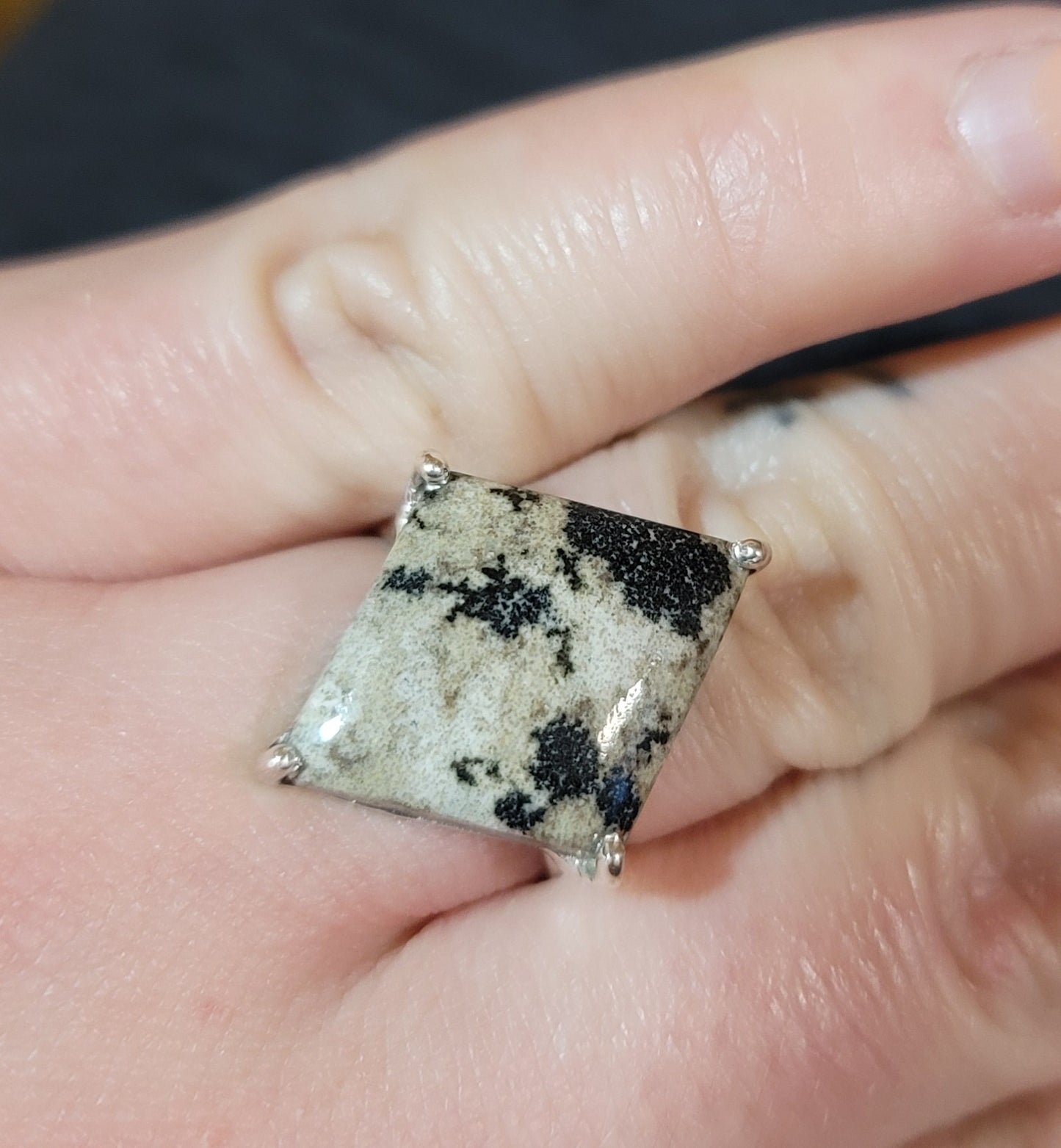 Sterling Silver Dalmatian Jasper Ring Size 7.5