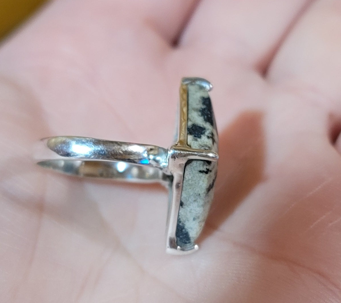 Sterling Silver Dalmatian Jasper Ring Size 7.5