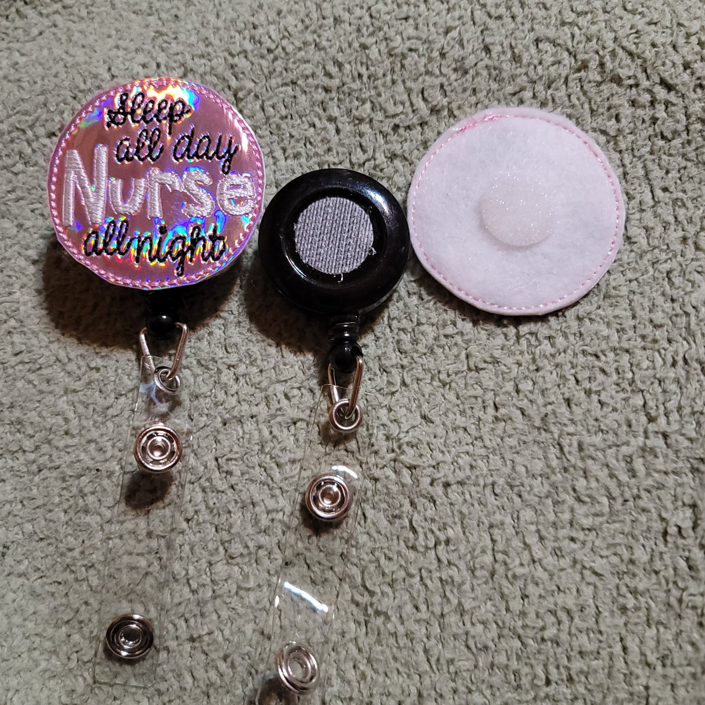 Embroidered Sleep All Day, Nurse All Night Badge Reel