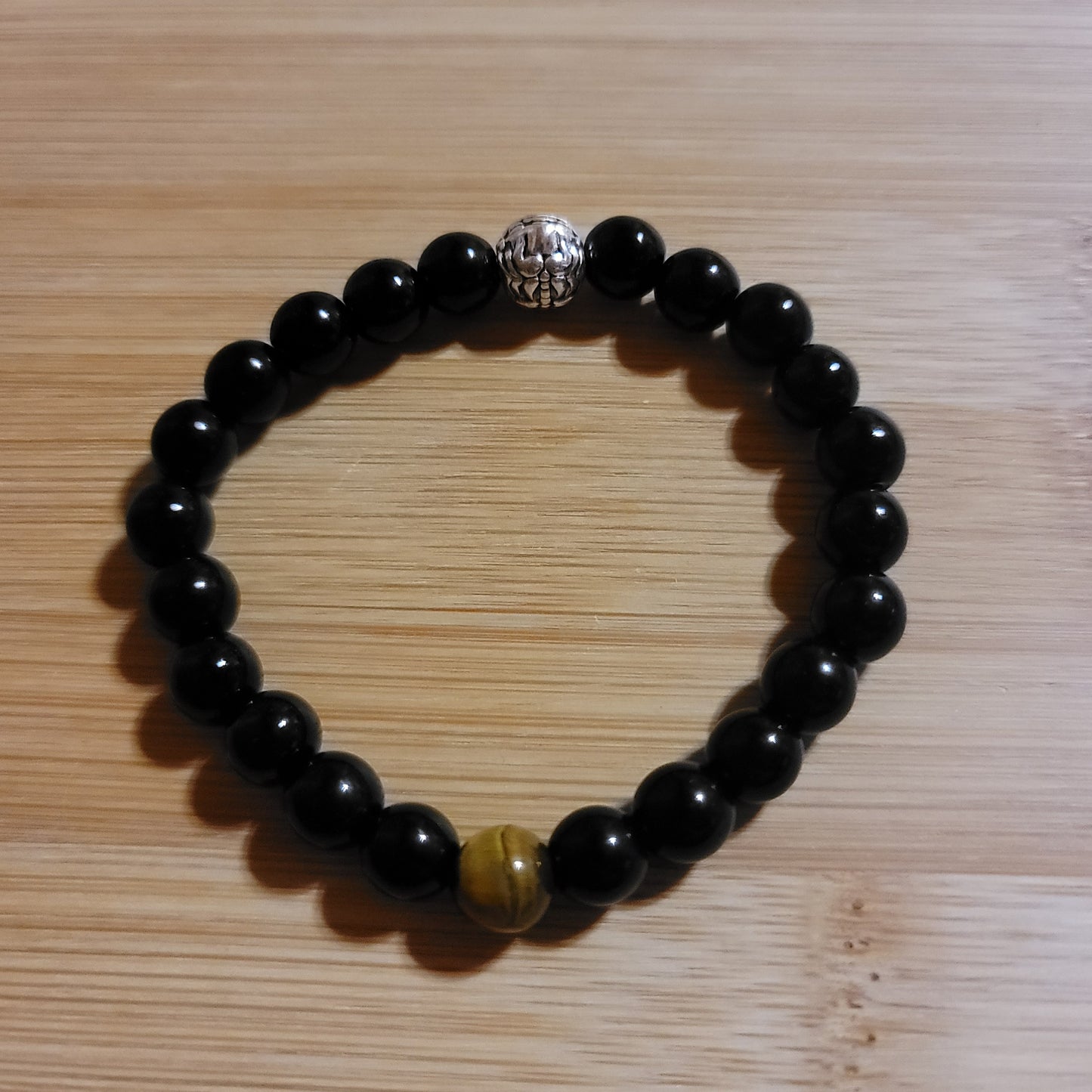 Black Obsidian with Tiger's Eye Accent Bead