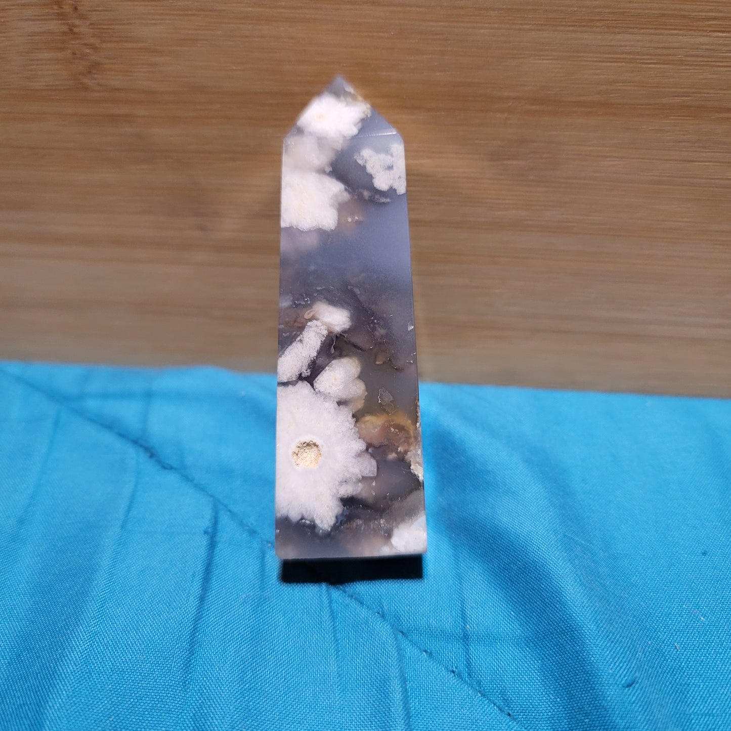 Black & Blue Flower Agate Tower with Druzy