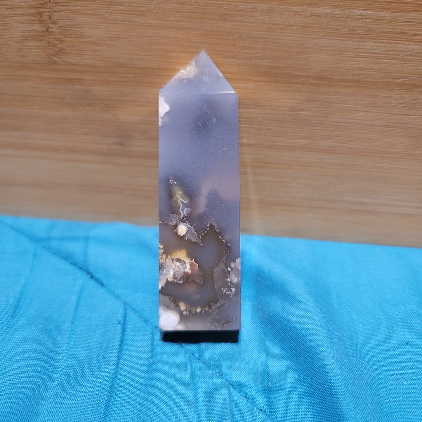 Black & Blue Flower Agate Tower with Druzy