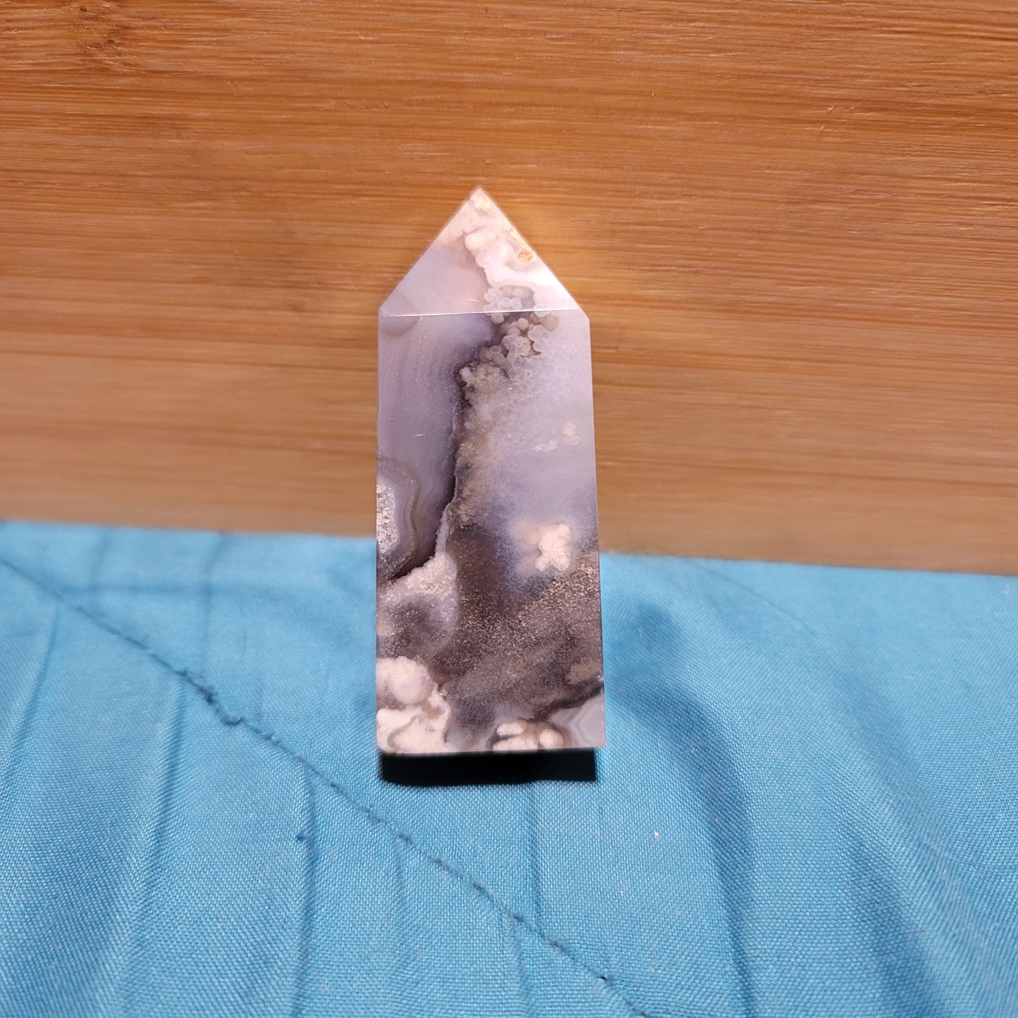 Black & Blue Flower Agate Tower with Druzy