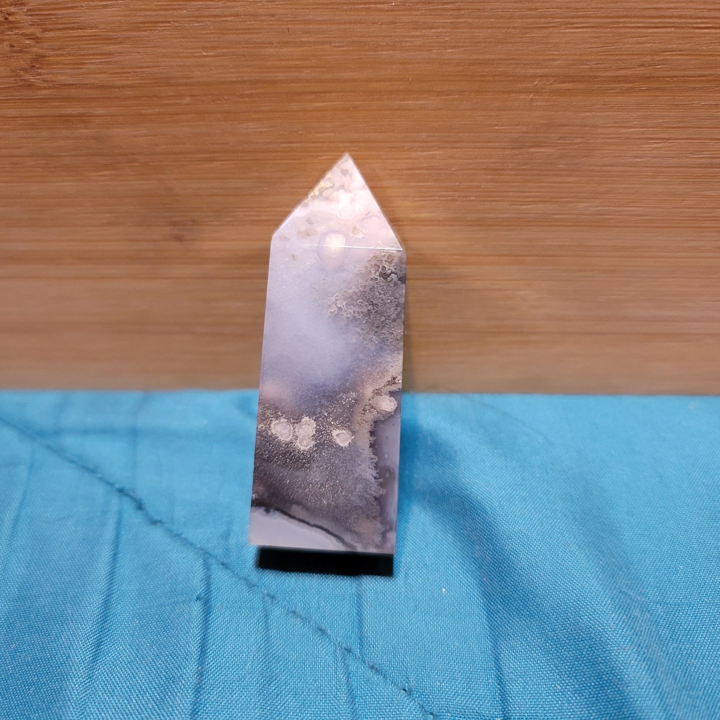 Black & Blue Flower Agate Tower with Druzy