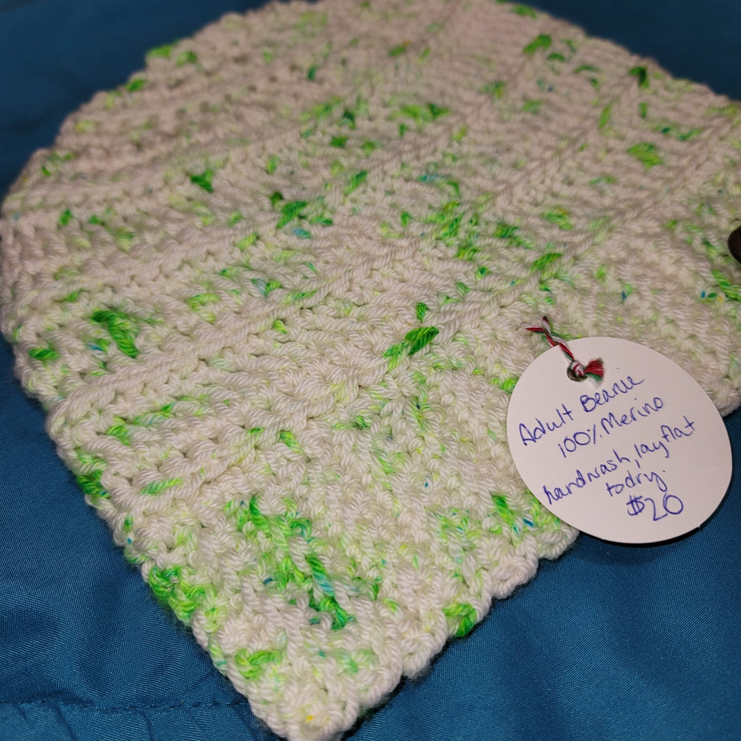 Cream & Lime Green Adult Beanie