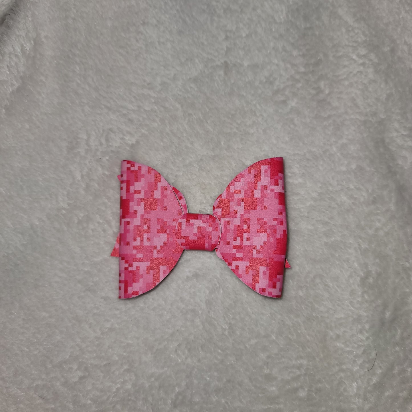 Pink Camo Faux Leather Bow