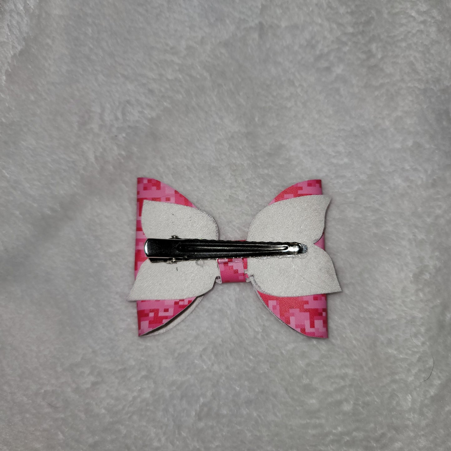 Pink Camo Faux Leather Bow