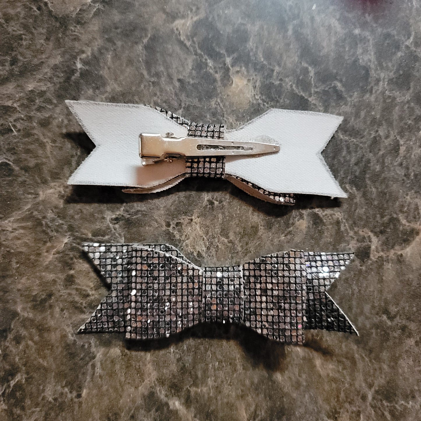Silver & Black Glitter Bow Set