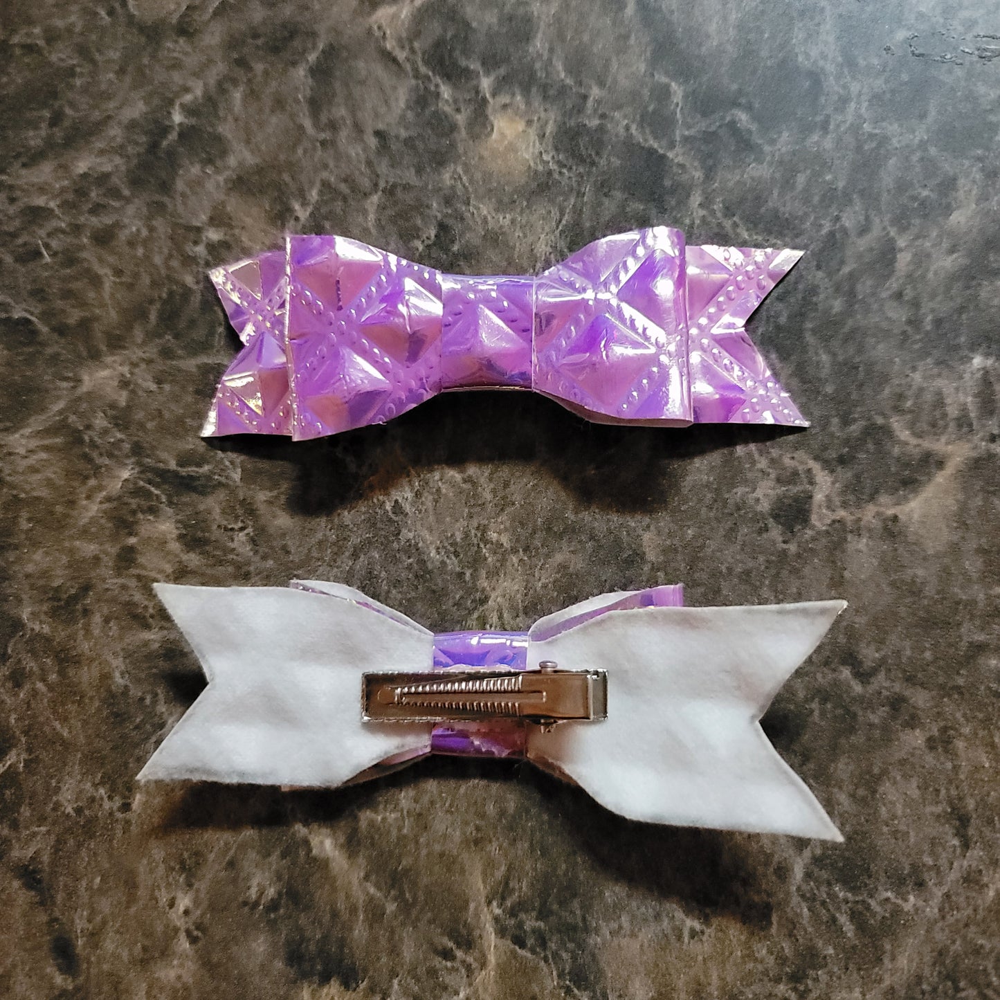 Purple Diamond Texture Holographic Bow Set