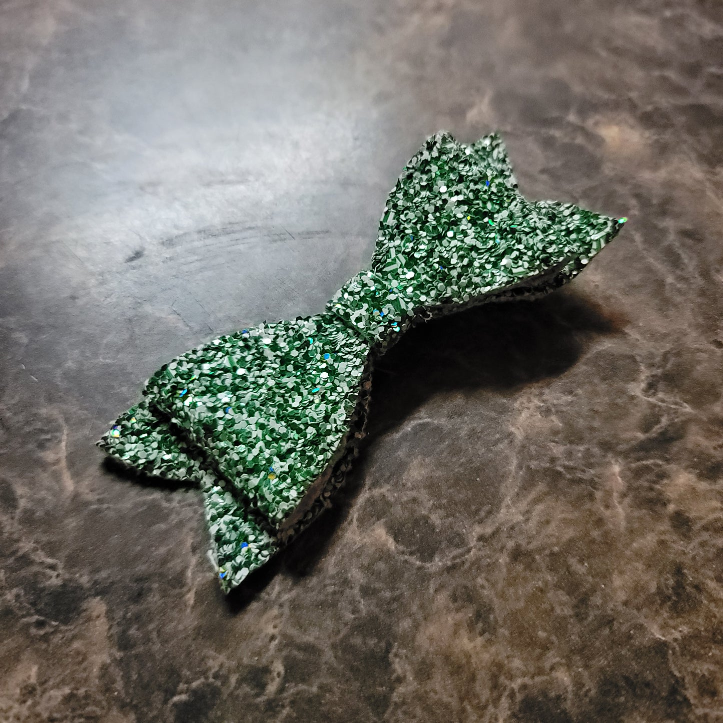 Green & White Glitter Bow