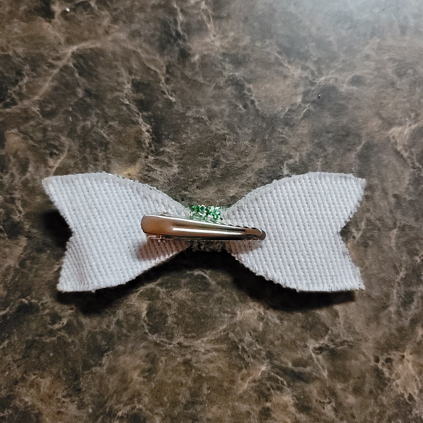 Green & White Glitter Bow