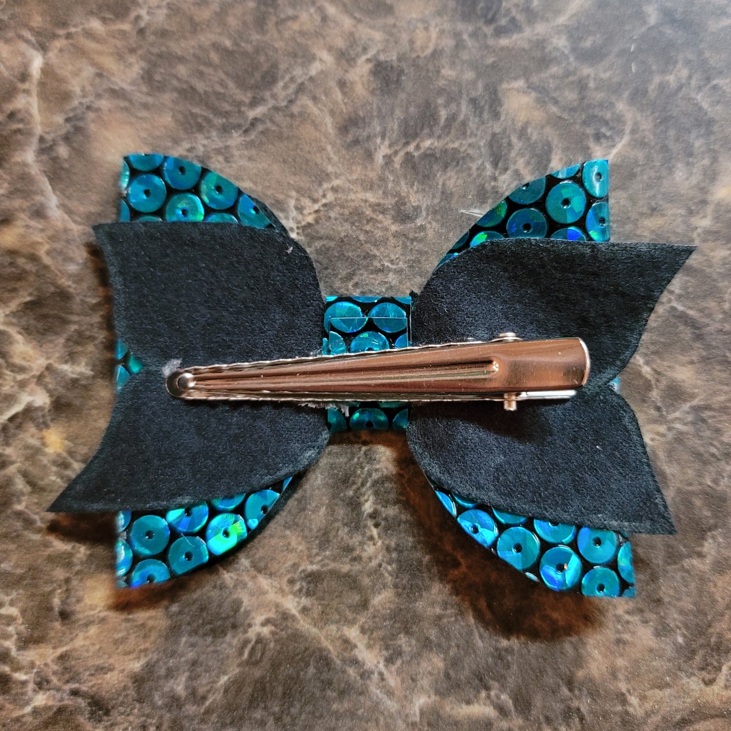 Medium Blue Holographic Sequin Bow