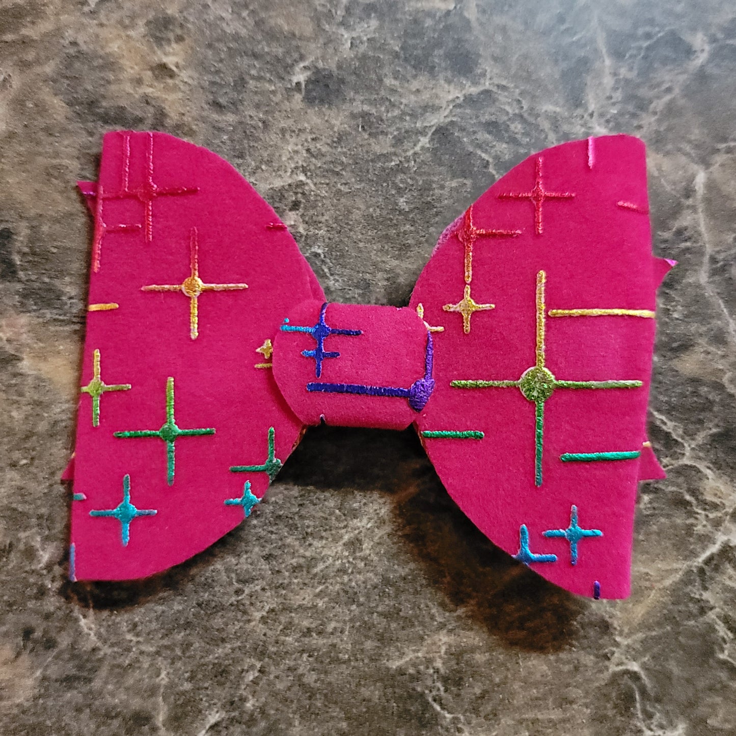 Pink Velour Bow with Multicolor Stars