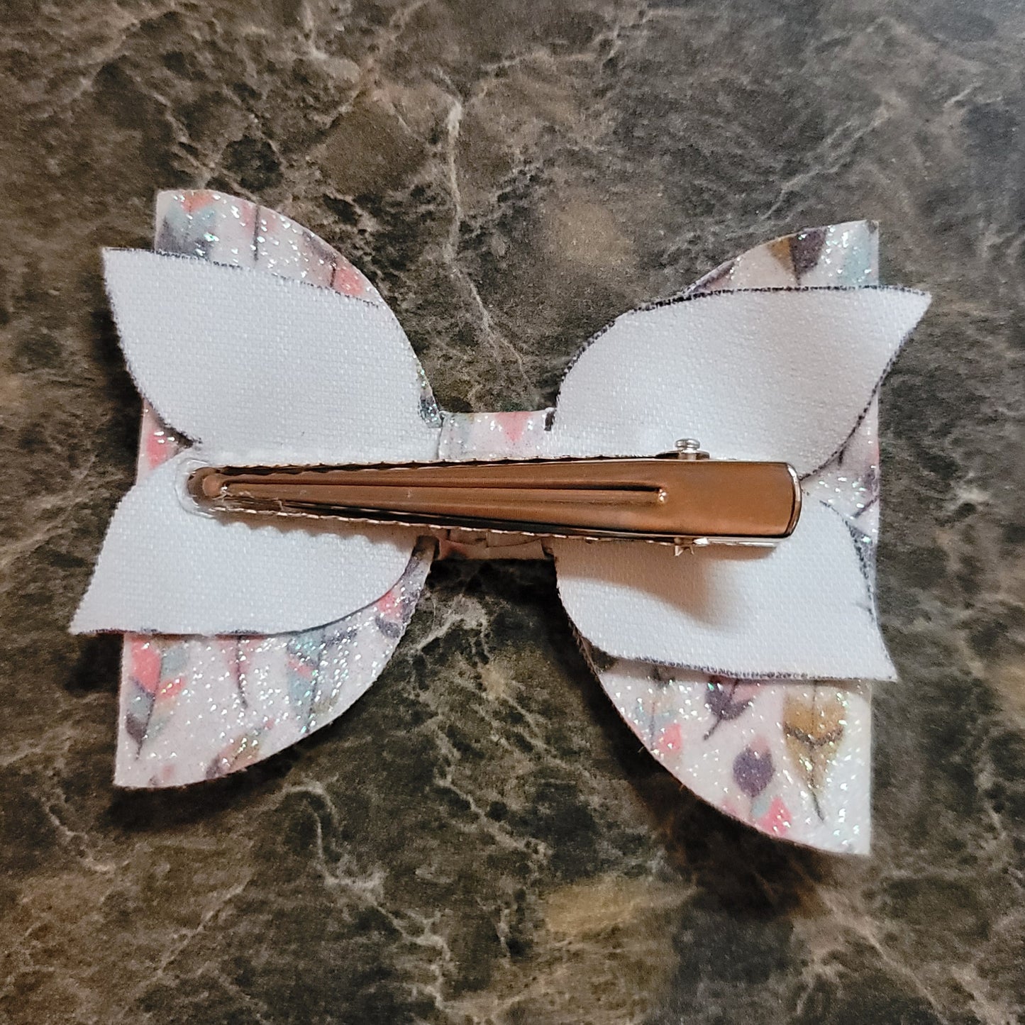 Feather Print Glitter Bow