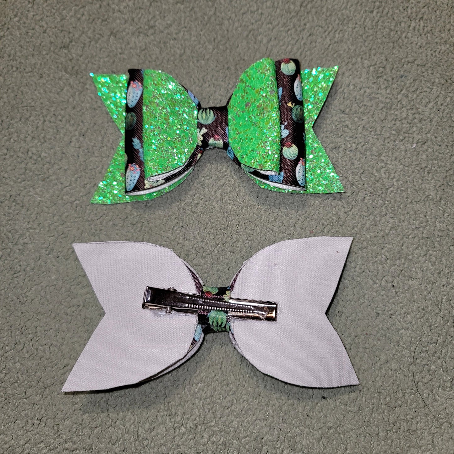 Lime Green & Cactus Print Large Bow