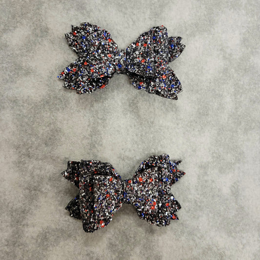 Dark Silver w/ Red & Blue Glitter Bailey Bow