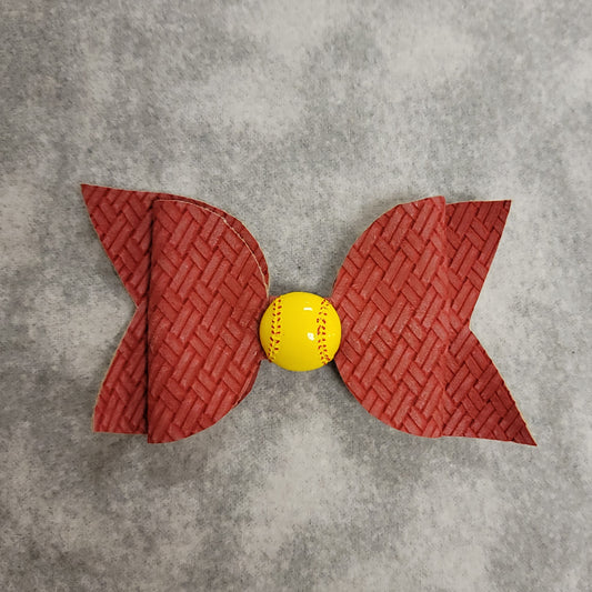 Red Large Bow with Softball Charm