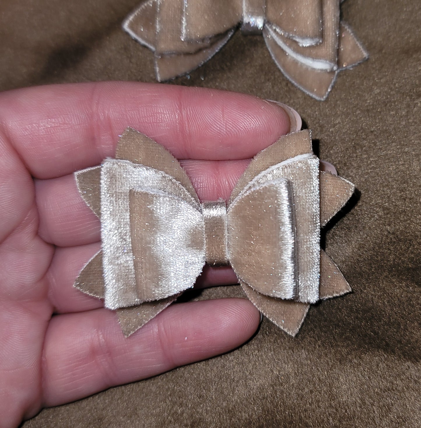 Tan Velvet Lou Lou Bow Set