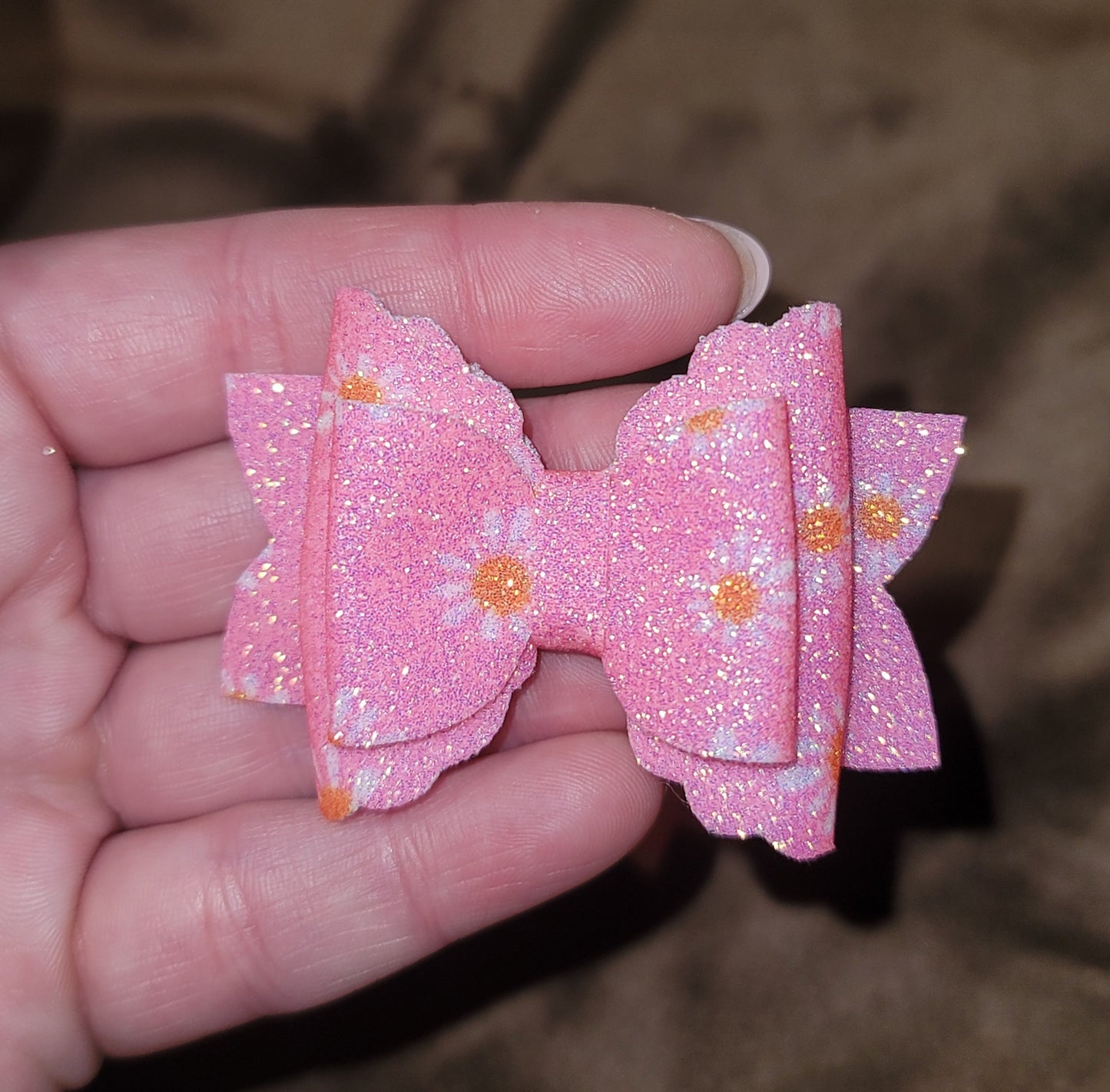 Hot Pink Glitter Daisy Piggy Bow Set