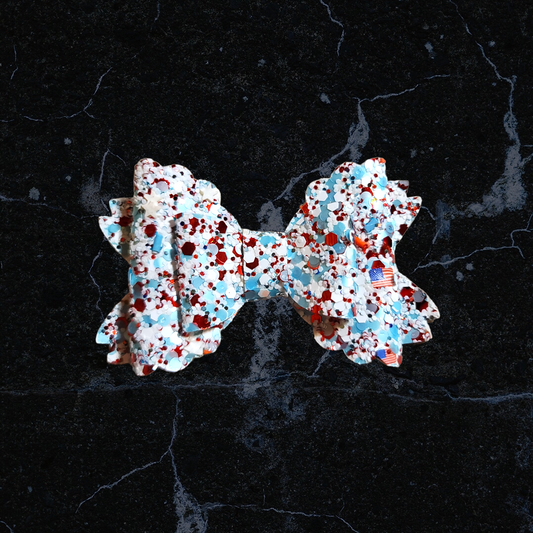 Bailey Bow with Light Blue & Red Glitter & Flags
