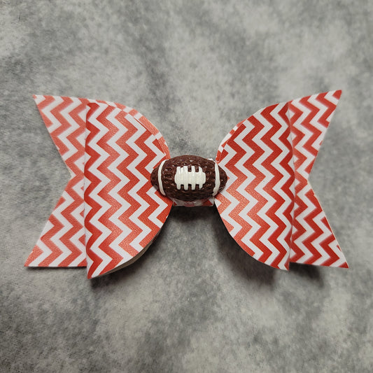 Red & White Chevron Football Bow